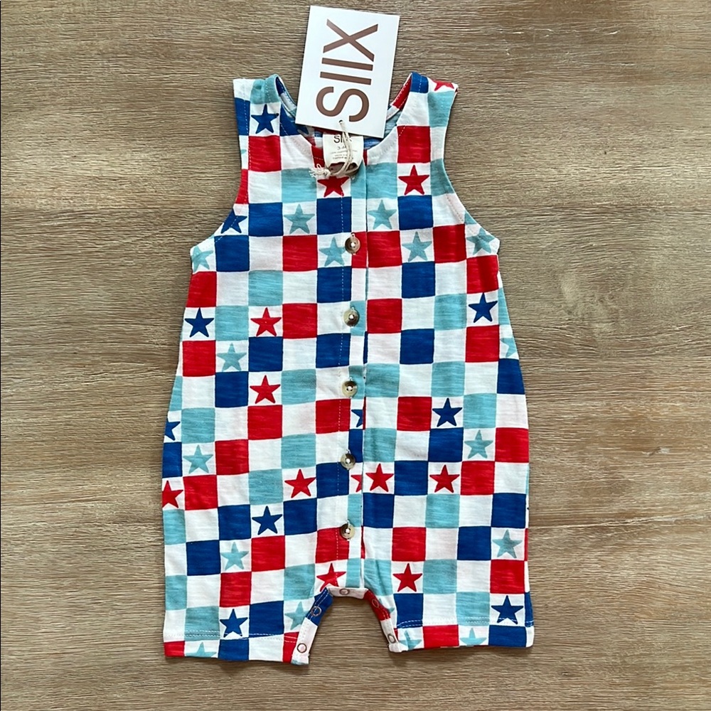 SIIX Organic Cotton Star Americana Checkerboard Romper 6-12 months